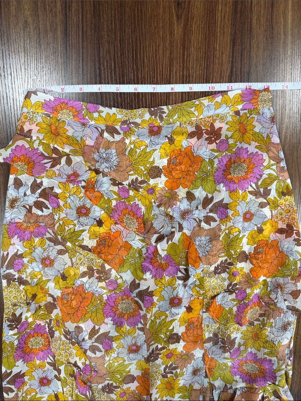 Veronica Beard 100% Silk Floral Ruffle Maxi Skirt - Orange, Pink & Yellow Size 6 - Picture 6 of 10